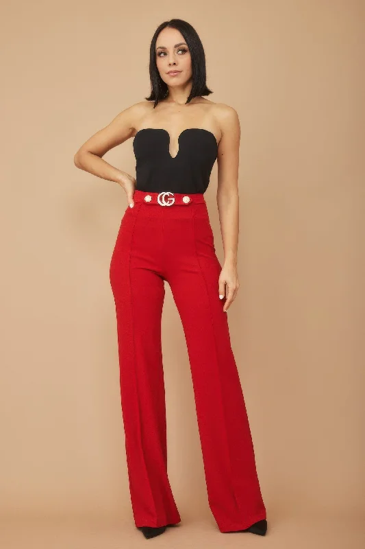 Cg Buckle And Button Detail Pants Cozy Full-Length Pants