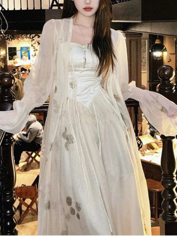 Wjczt Vintage Floral Dress Women Elegant Korean Style Patchwork Slip Dress Female Casual Party Long Fairy Dress Autumn 2024 Tunics Luxurious high-end Wjczt Vintage Floral Dress Women Elegant Korean Style Patchwork Slip Dress Female Casual Party Long Fairy Dress Autumn 2024 Tunics Luxurious high-end
