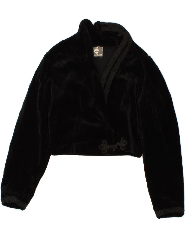 VINTAGE Womens Velvet Blazer Jacket UK 10 Small Black Faux Fur Fabric Real Fur Fabric Shearling Fabric VINTAGE Womens Velvet Blazer Jacket UK 10 Small Black Faux Fur Fabric Real Fur Fabric Shearling Fabric