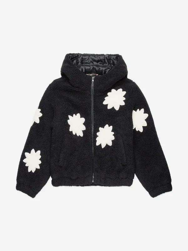 MARNI Girls Zip Up Jacket in Black Denim Fabric Leather Fabric Suede Fabric