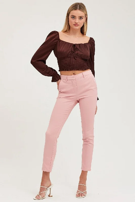 Pink Slim Pants High Rise Workwear Slim-Fit Leggings