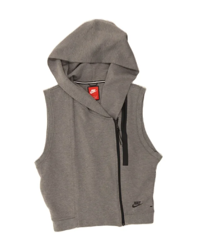 NIKE Womens Sleeveless Zip Hoodie Sweater UK 14 Medium Grey Oversized Loose Flowy