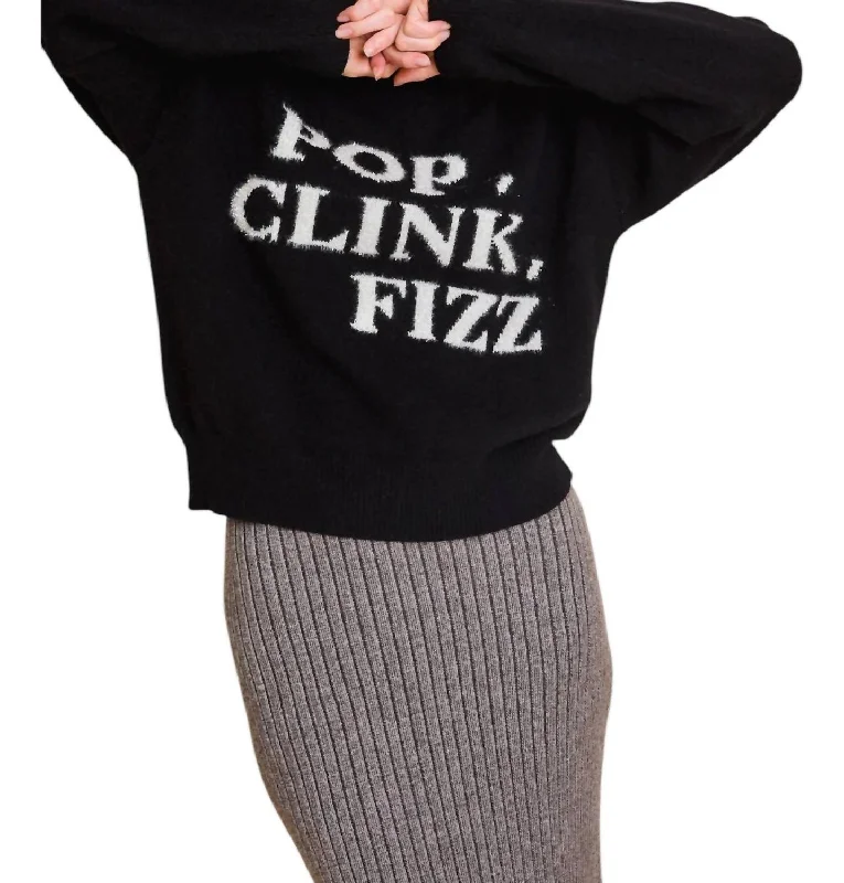 Pop Clink Fizz Pull Over Sweater In Black Long Sweater Short Sweater Cropped Sweater Pop Clink Fizz Pull Over Sweater In Black Long Sweater Short Sweater Cropped Sweater