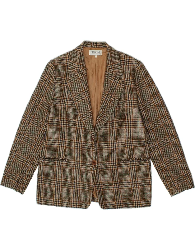 VINTAGE Womens 2 Button Blazer Jacket IT 47 Large Brown Houndstooth Wool Knit Fabric Woven Fabric Fleece Fabric VINTAGE Womens 2 Button Blazer Jacket IT 47 Large Brown Houndstooth Wool Knit Fabric Woven Fabric Fleece Fabric