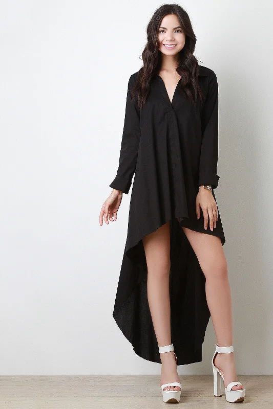 Back Cutout V-Neck Long Sleeves High Low Dress Tunics Exclusive limited