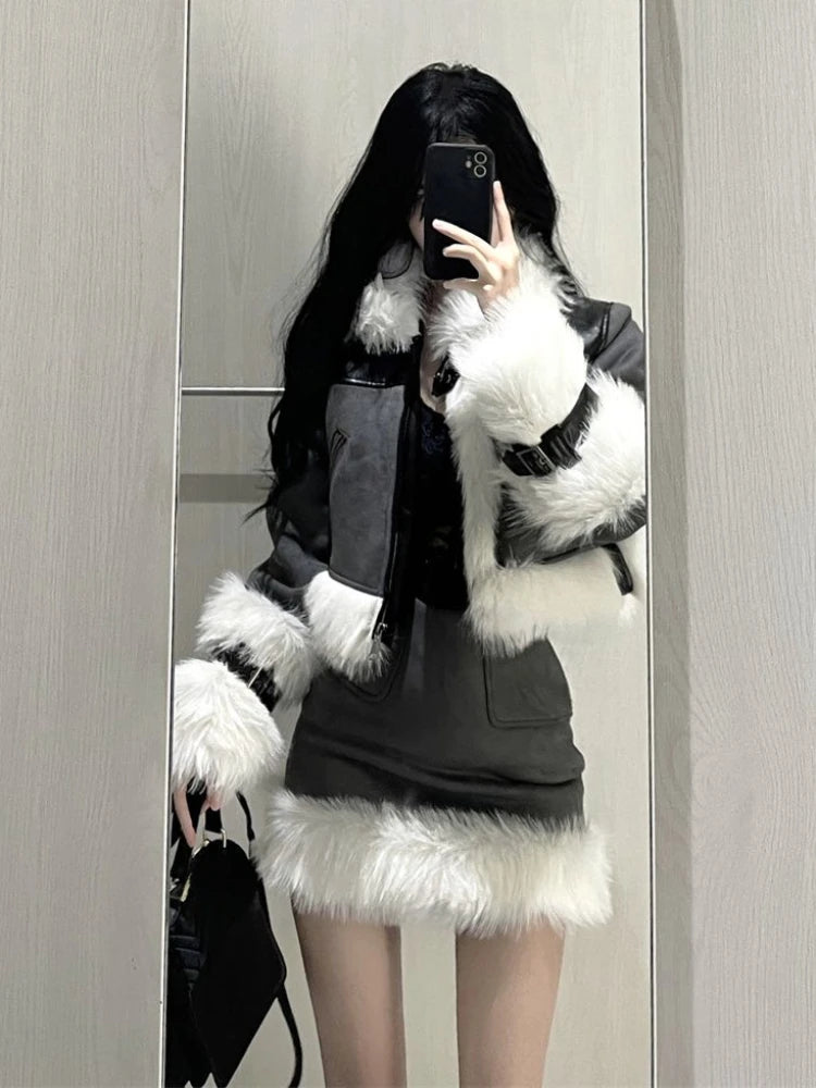 Winter Outwear Elegant 2 Piece Skirt Set Woman Korean Style Suit Warm Fashion Fur Coat Jacket + Casual Slim Y2k Mini Skirt Faux Fur Jacket Real Fur Jacket Shearling Jacket Winter Outwear Elegant 2 Piece Skirt Set Woman Korean Style Suit Warm Fashion Fur Coat Jacket + Casual Slim Y2k Mini Skirt Faux Fur Jacket Real Fur Jacket Shearling Jacket