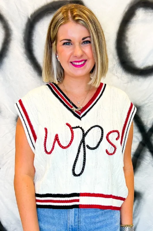 Pearl WPS Sweater Vest - White/Crimson/Black Fleece Fabric Down Fabric Feather Fabric Pearl WPS Sweater Vest - White/Crimson/Black Fleece Fabric Down Fabric Feather Fabric