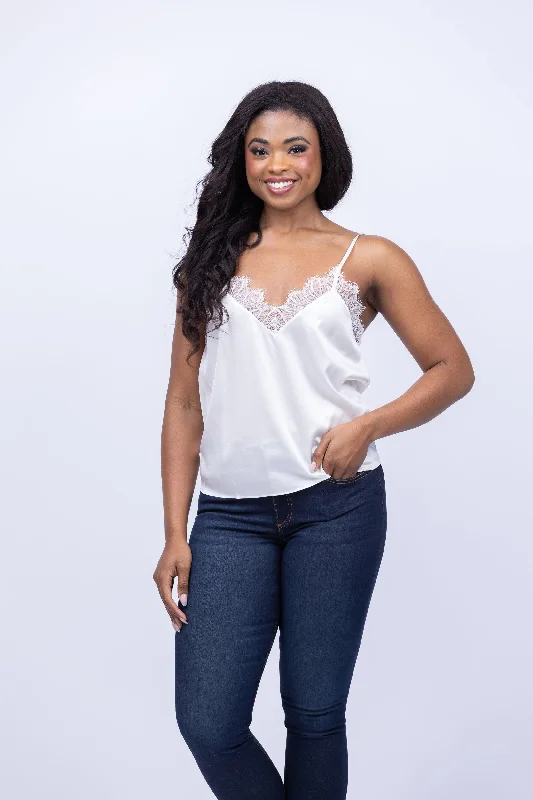 Caballero Collection Gia Lace Trim Tank in Ivory basic tank top
