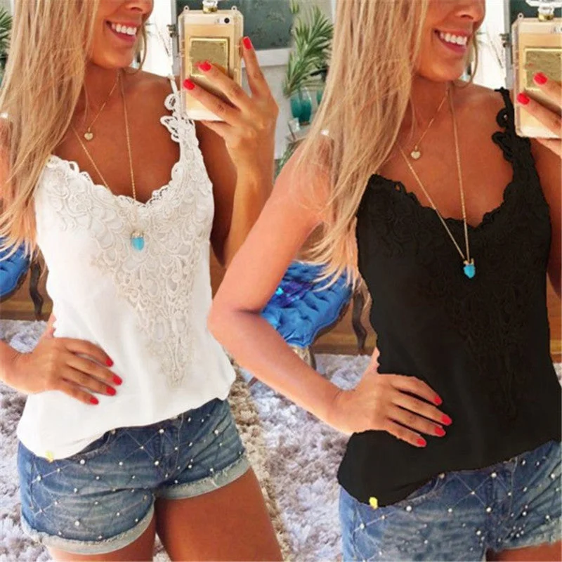 Womens Lace Crochet Camisole Sleeveless Blouses Tank Tops white tank top