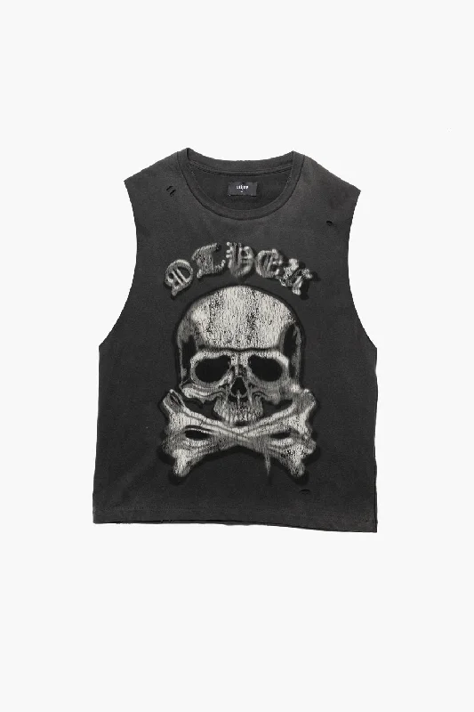 The Skull & Crossbones Vintage Tank | Heavy Relic Black fitness tank top