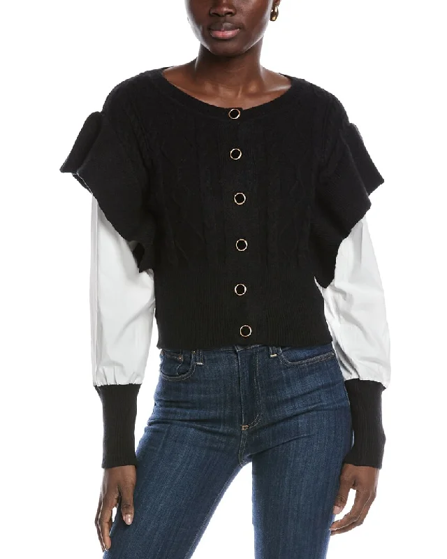 Gracia Spliced Sweater Open Front Closed Front Wrap Front