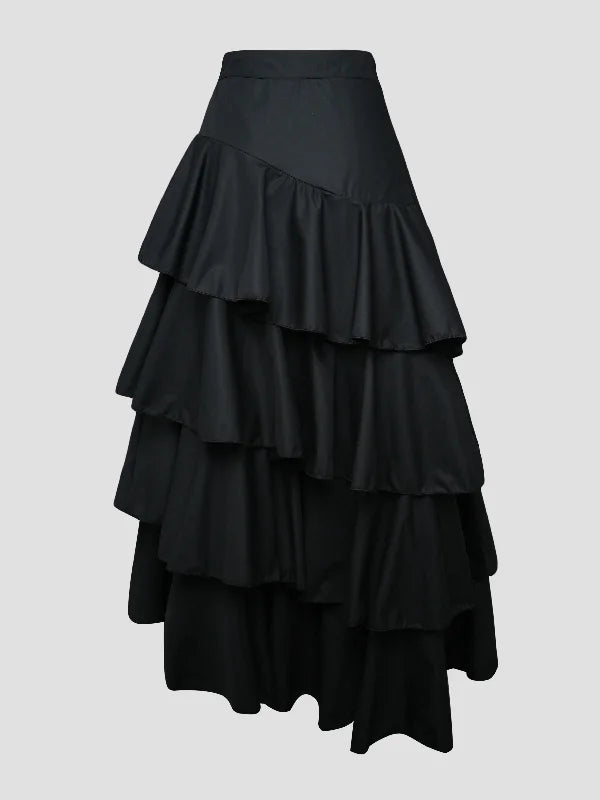 Stylish Selection A-Line High Waisted Falbala Solid Color Skirts Bottoms XL 112893 silk skirt luxurious