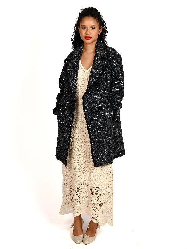 Odette Black Woolen Solid Open Front Jacket For Women Fleece Jacket Down Jacket Feather Jacket Odette Black Woolen Solid Open Front Jacket For Women Fleece Jacket Down Jacket Feather Jacket