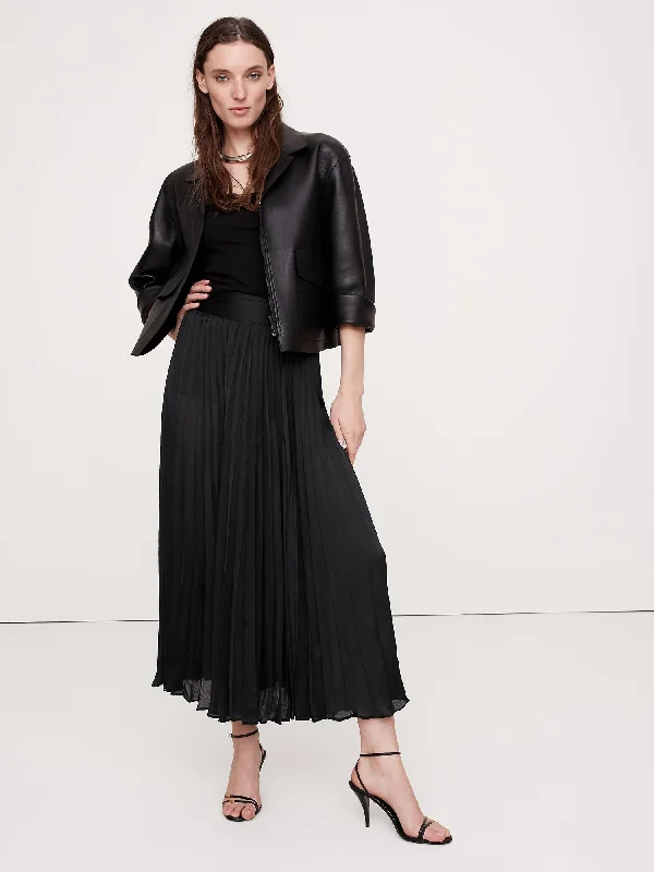 Crinkle Satin Pleated Midi Skirt lace skirt intricate