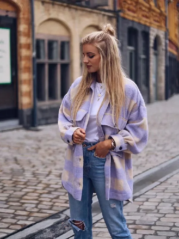 Stylish Sweet Plaid Woolen Shirt Check Jacket Cute Zippered Front Buttoned Front Snap Front Stylish Sweet Plaid Woolen Shirt Check Jacket Cute Zippered Front Buttoned Front Snap Front
