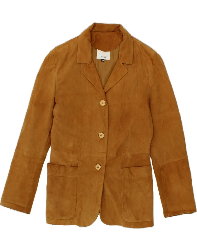 CONBIPEL Womens Free Heron 3 Button Suede Blazer Jacket IT 40 Small Brown Welt Pockets Slit Pockets Flap Pockets CONBIPEL Womens Free Heron 3 Button Suede Blazer Jacket IT 40 Small Brown Welt Pockets Slit Pockets Flap Pockets