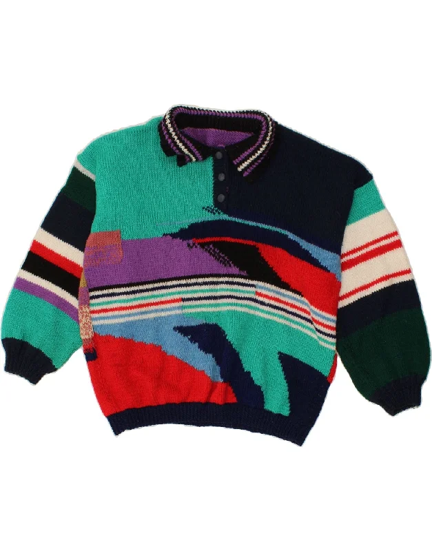 VINTAGE Womens Polo Neck Jumper Sweater UK 18 XL Multicoloured Colourblock Solid Print Embellished VINTAGE Womens Polo Neck Jumper Sweater UK 18 XL Multicoloured Colourblock Solid Print Embellished