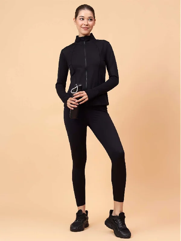 Fitkin Women Black Fit Move Run Jacket Notch Collar Jacket Peter Pan Collar Jacket Cowl Neck Jacket Fitkin Women Black Fit Move Run Jacket Notch Collar Jacket Peter Pan Collar Jacket Cowl Neck Jacket