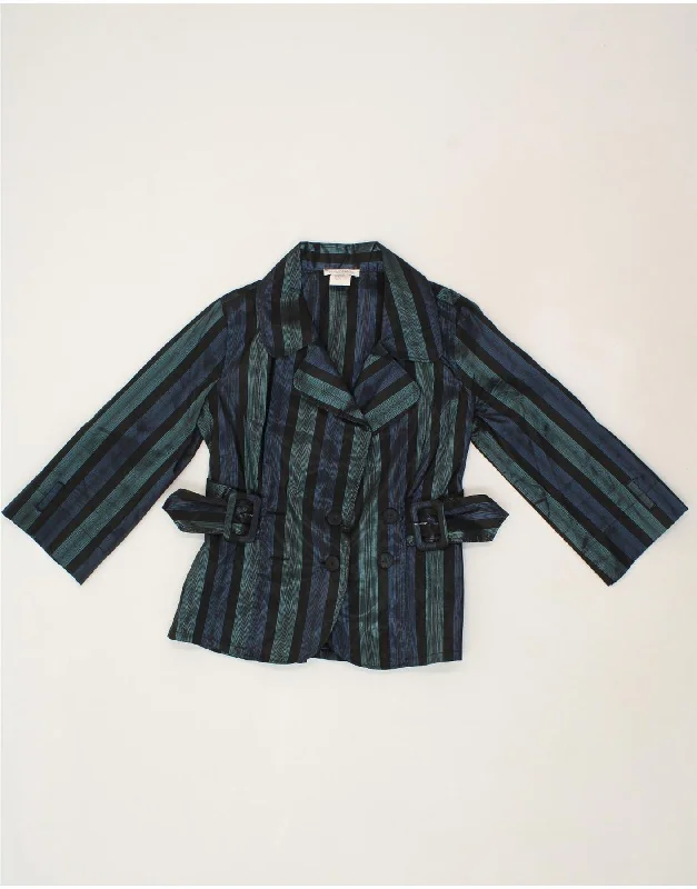 NARACAMICIE Womens 3/4 Sleeve Blazer Jacket UK 10 Small Blue Striped Toggled Jacket Drawstring Jacket Belted Jacket NARACAMICIE Womens 3/4 Sleeve Blazer Jacket UK 10 Small Blue Striped Toggled Jacket Drawstring Jacket Belted Jacket