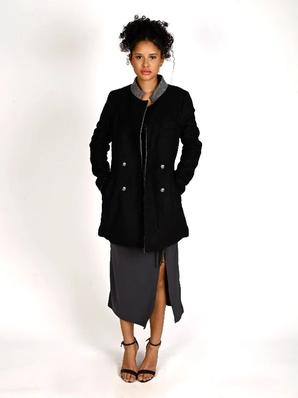 Odette Black Solid Polyester Long Jacket For Women Print Jacket Jacquard Jacket Embroidered Jacket Odette Black Solid Polyester Long Jacket For Women Print Jacket Jacquard Jacket Embroidered Jacket
