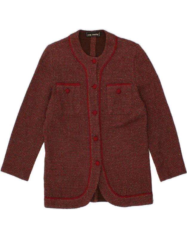 VINTAGE Womens 5 Button Blazer Jacket UK 14 Medium Maroon Chevron Zippered Front Buttoned Front Snap Front VINTAGE Womens 5 Button Blazer Jacket UK 14 Medium Maroon Chevron Zippered Front Buttoned Front Snap Front