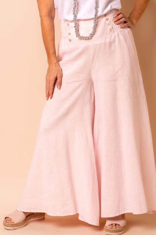 Hayden Linen Pants in Blush Trendy Wide-Leg Pants