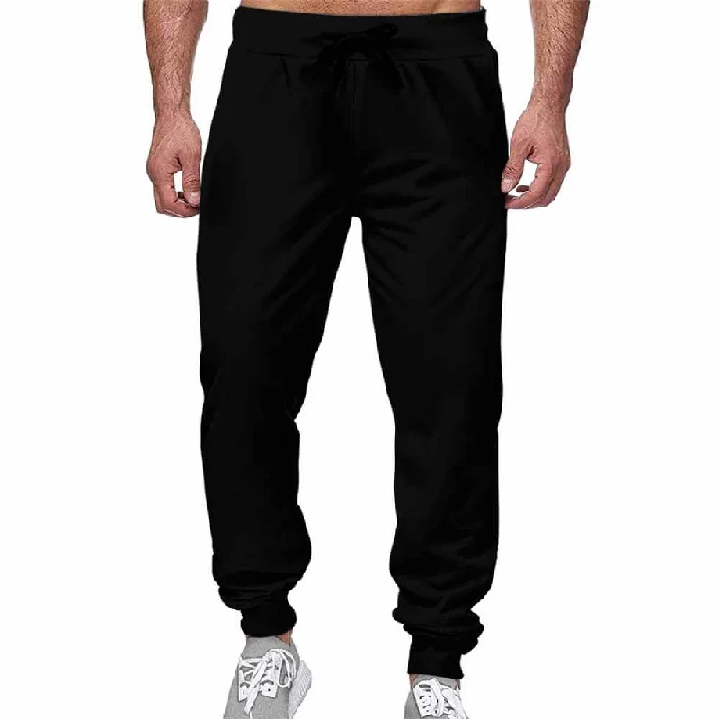 Classic Solid Color Black Casual Elastic Drawstring Pants Classic Pleated Pants