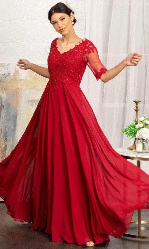 Elizabeth K GL1982 - Quarter Sleeve A-Line Evening Dress Crew Neckline Sporty