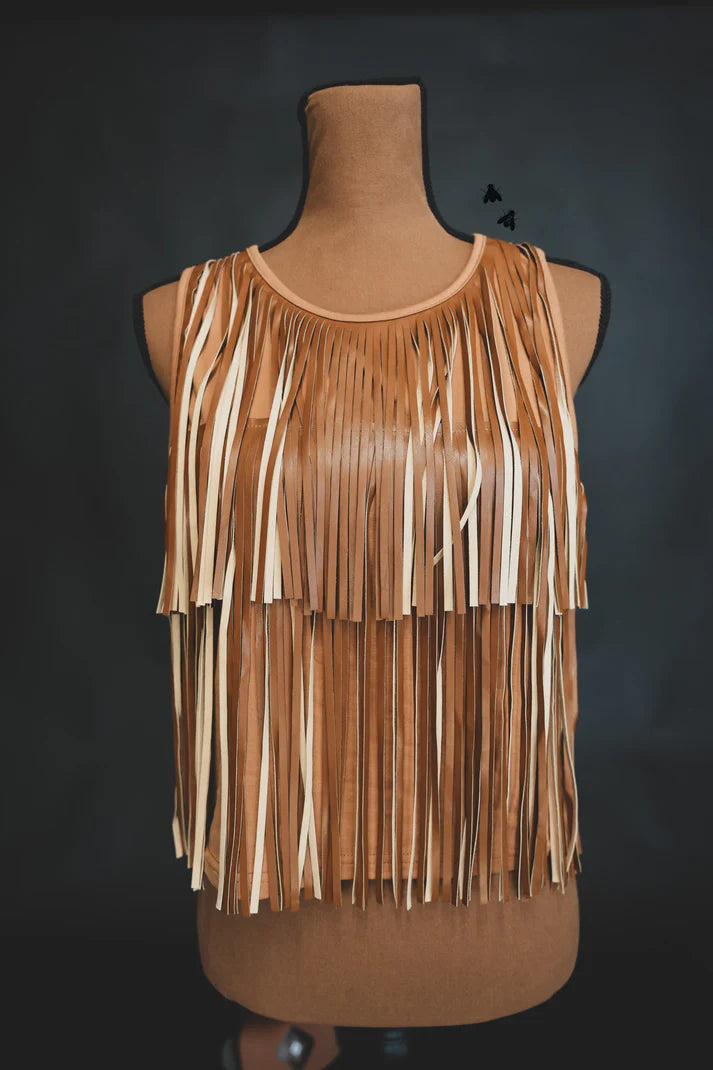 Ladies Two 2 Fly Girls Best Fringe Tank - Saddle beige tank top