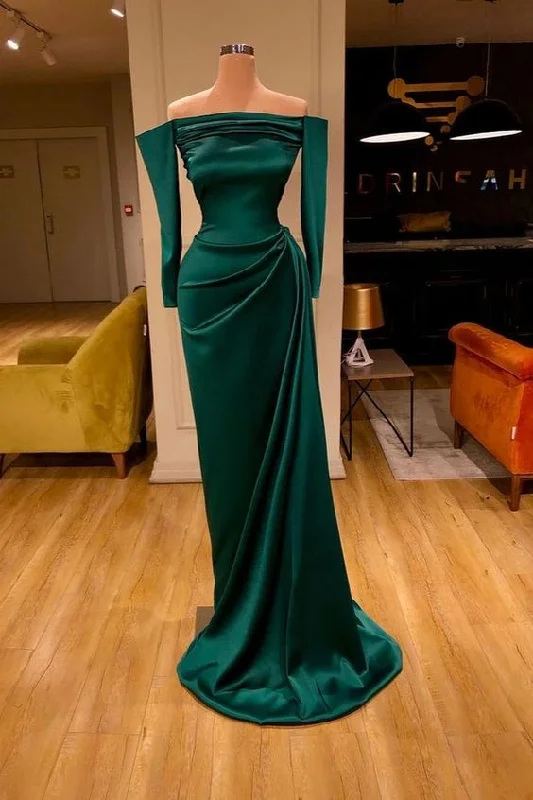 Dark Green Off-the-Shoulder Mermaid Prom Dress Long Evening Gowns  C1933