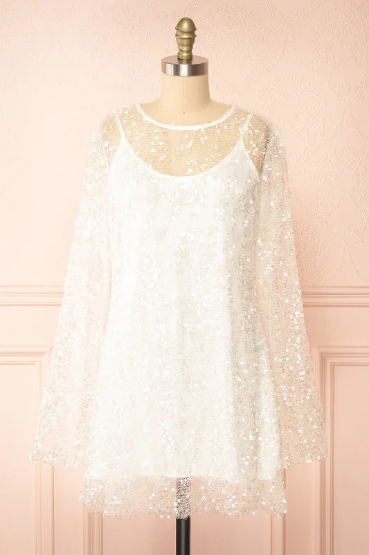 Asael Ivory | Short Long-Sleeved Sequin Dress
