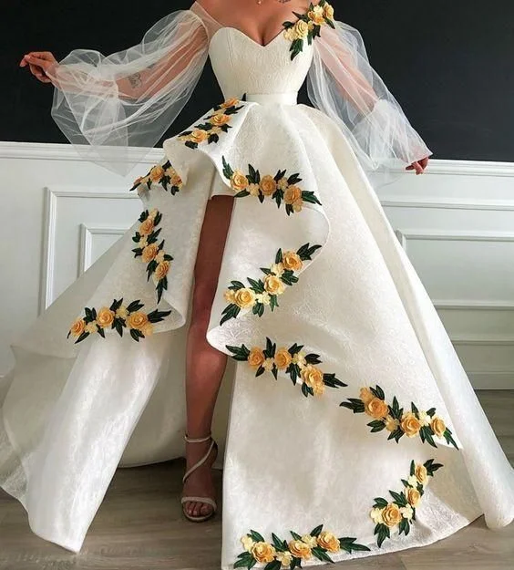sweetheart neckline embroidery hand made flowers lace ball gown evening dresses C1682