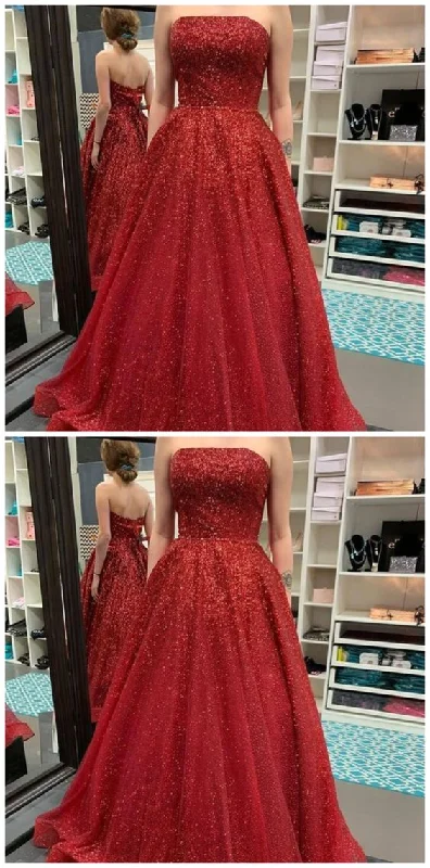 Glitter Red Sequins Long Ball Gown long prom dress  cg8972