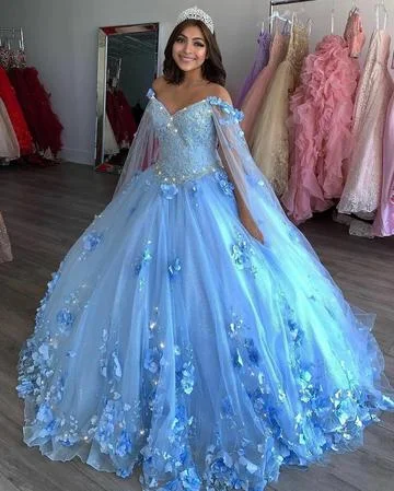 Blue v neck ball gown long prom dress evening dress C1598