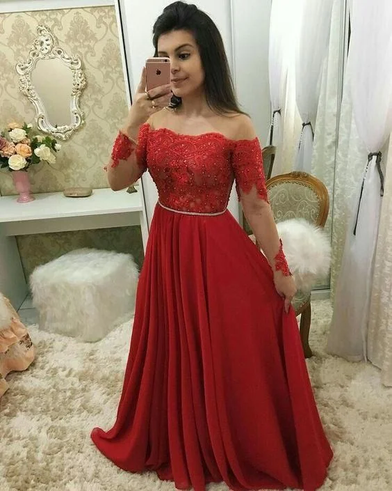 Red lace long prom dress evening dress C1820