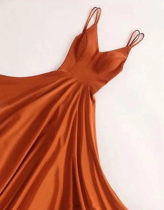 Simple v neck satin long prom dress, long evening dress  C1804