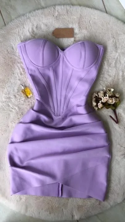 Lavender Strapless Draped Mini Bandage Dress,Lavender Homecoming Dress  Y4037