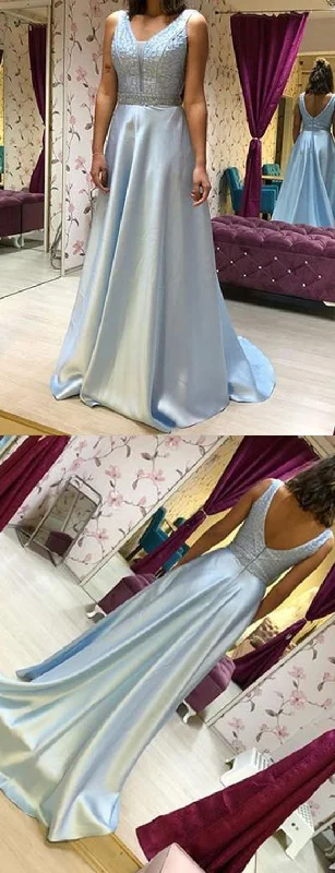 Blue Prom Dress,Satin Evening Dresses,A-Line Prom Dresses,Beading Prom Gown  cg9132