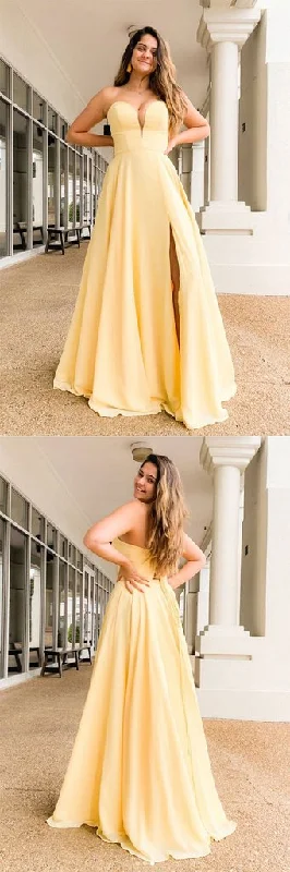 SIMPLE YELLOW SATIN LONG PROM DRESS YELLOW FORMAL DRESS  cg8607