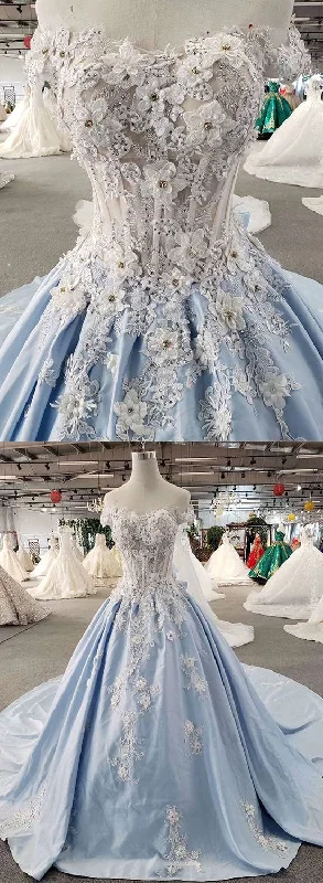 Blue lace appliqué long prom dress, evening dress C1981