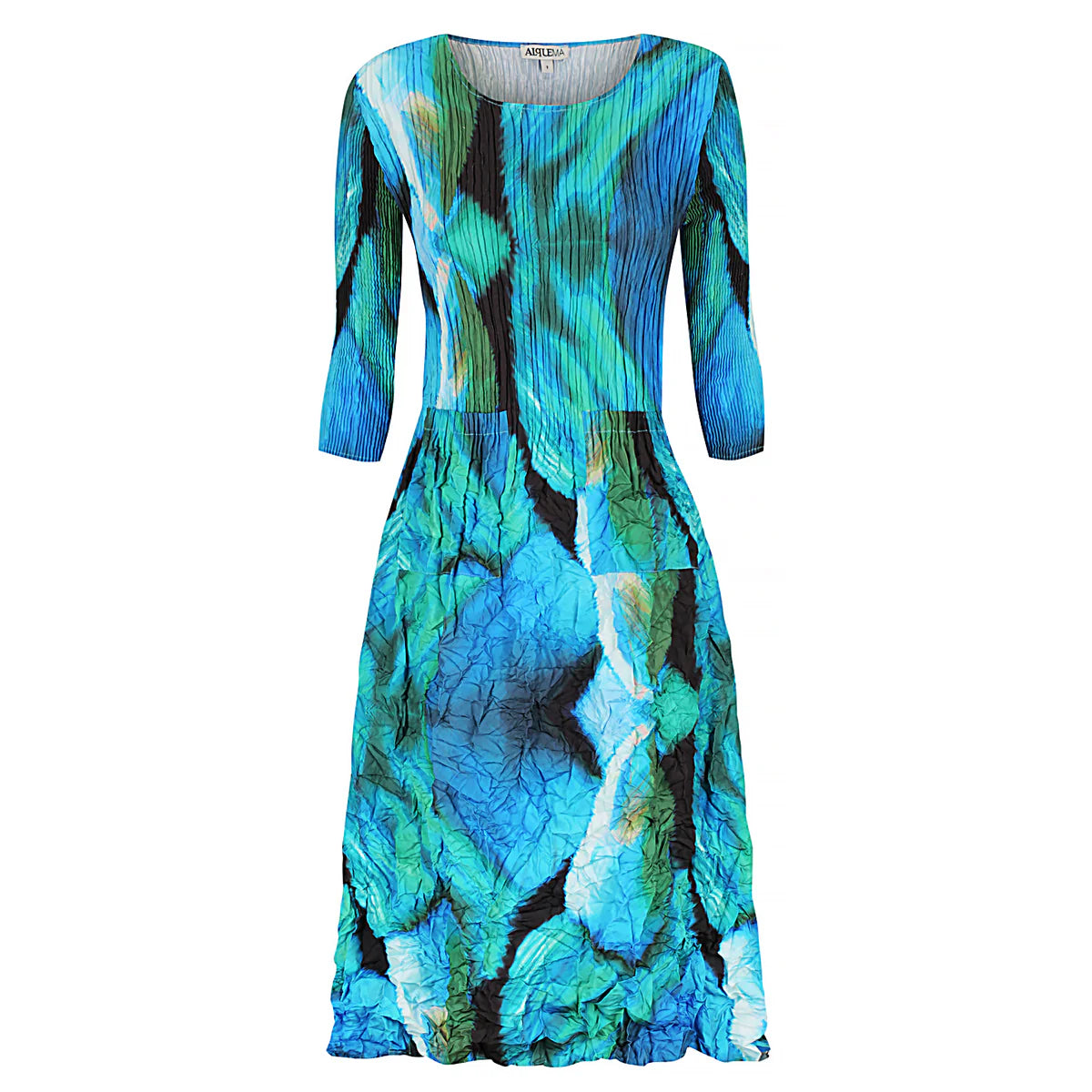 Alquema 3/4 Sleeve Smash Pocket Dress Aqua Bows