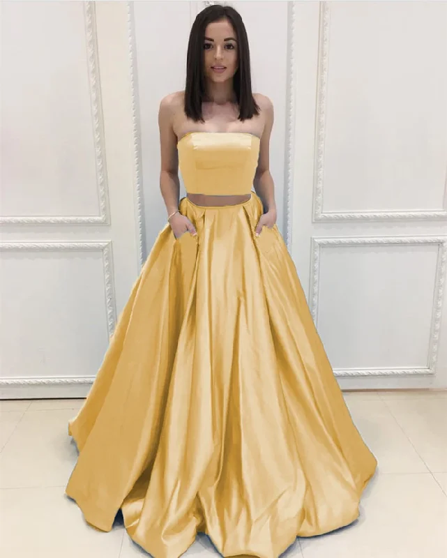 Two Piece Prom Dresses Long Yellow Chic Prom Dress    cg22319