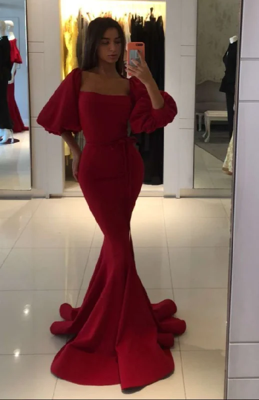 Red Mermaid Long Prom Dress , Chic Prom Dress  cg8835