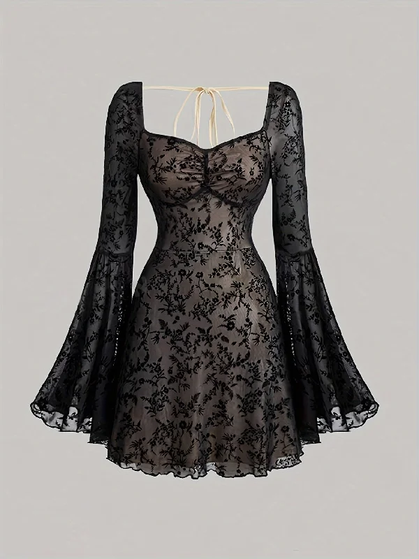 Long Sleeve Chic Off-Shoulder A-Line Dress for Women with Sexy Waist-Cinching, Tie Detail, Machine Washable Long Sleeve Chic Off-Shoulder A-Line Dress for Women with Sexy Waist-Cinching, Tie Detail, Machine Washable