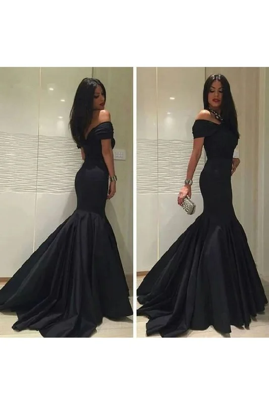 Off The Shoulder Mermaid Evening Dresses With Ruffles Satin C1622