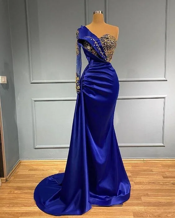 Blue long mermaid evening gowns long prom dress C1991