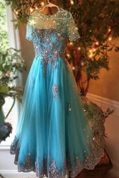 Dark turquoise organza see-through applique beading long prom dresses, evening dresses cg8694 Dark turquoise organza see-through applique beading long prom dresses, evening dresses cg8694