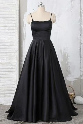 Sexy Black Spaghetti Strap Straight Across Satin Prom Dress  cg9189