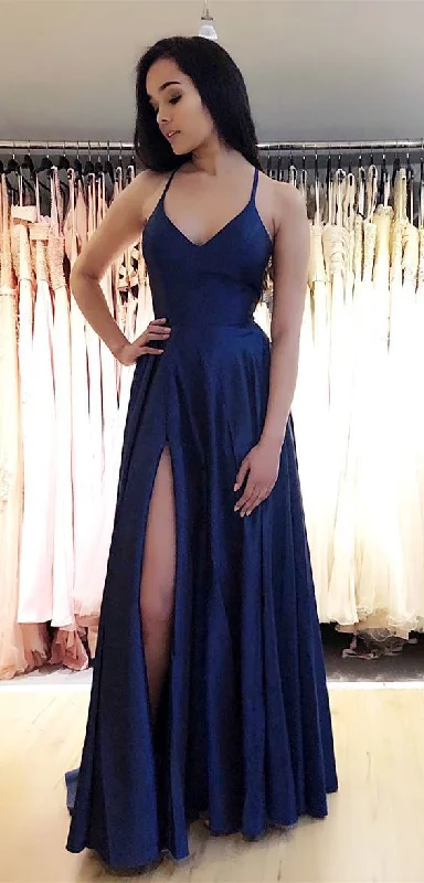 Sexy Navy Prom Dress Slit , Evening Dress, Dance Dresses, Graduation School Party Gown C1965