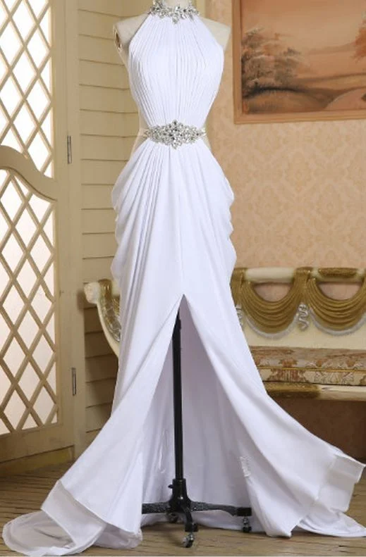 Sexy Column Long Prom Dress,Halter Neck Slip White Chiffon Prom Dress, Beading Prom Dress cg8622 Sexy Column Long Prom Dress,Halter Neck Slip White Chiffon Prom Dress, Beading Prom Dress cg8622